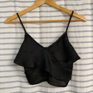Black Ruffled Spaghetti Strap Crop Top